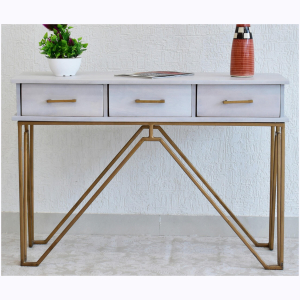 CASINO Console Hall white Table with Golden Finish