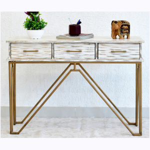 CASINO Console Hall white Table with Golden Finish